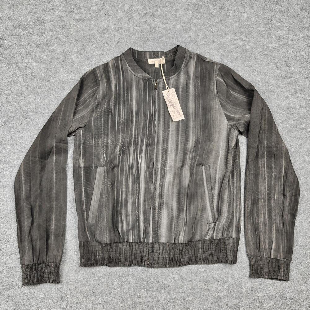 Mystree Jacket Womens Small Gray Bomber Full Zip Pockets Pleated Lightweight